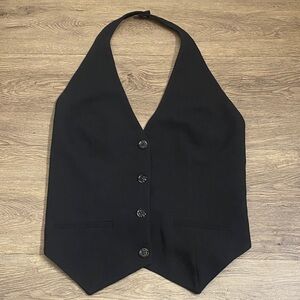 ABERCROMBIE & FITCH Black Halter Vest with Button Closure